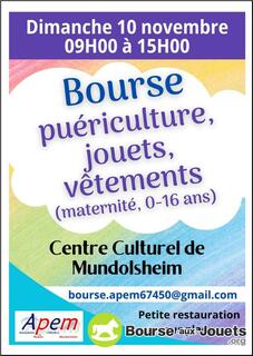 Photo de la bourse aux jouets Bourse puériculture, jouets, vêtements (maternité, 0-16 ans)