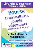 Bourse puériculture, jouets, vêtements (maternité, 0-16 ans)