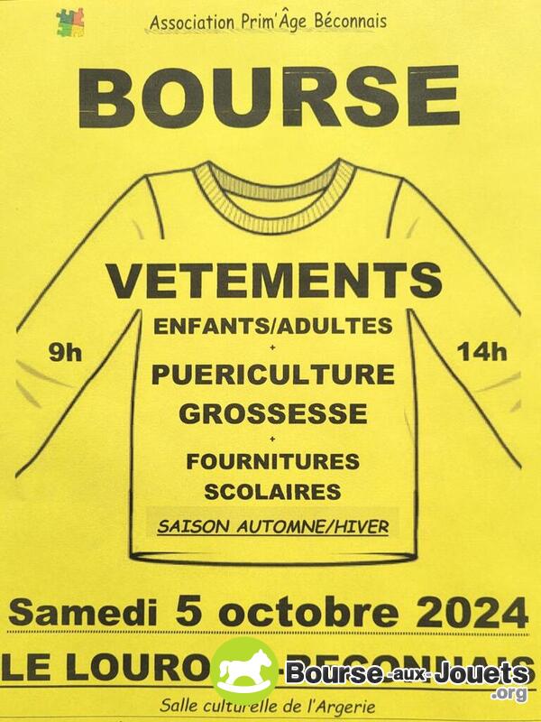 Bourse aux vêtements enfants adultes scolaire puériculture