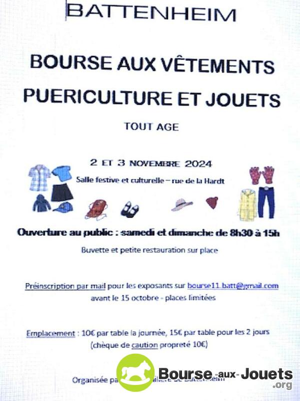 Bourse aux vêtements tout âge, puériculture, jouets